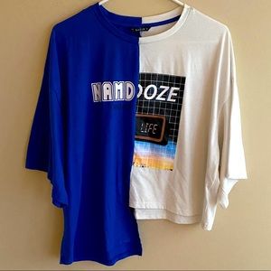 Color Block Asymmetrical Oversize T-Shirt, Size L